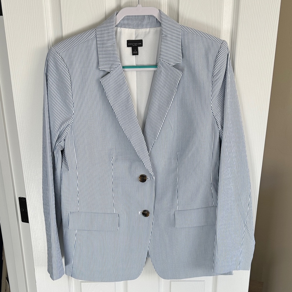 Ann Taylor Navy and White Striped Blazer